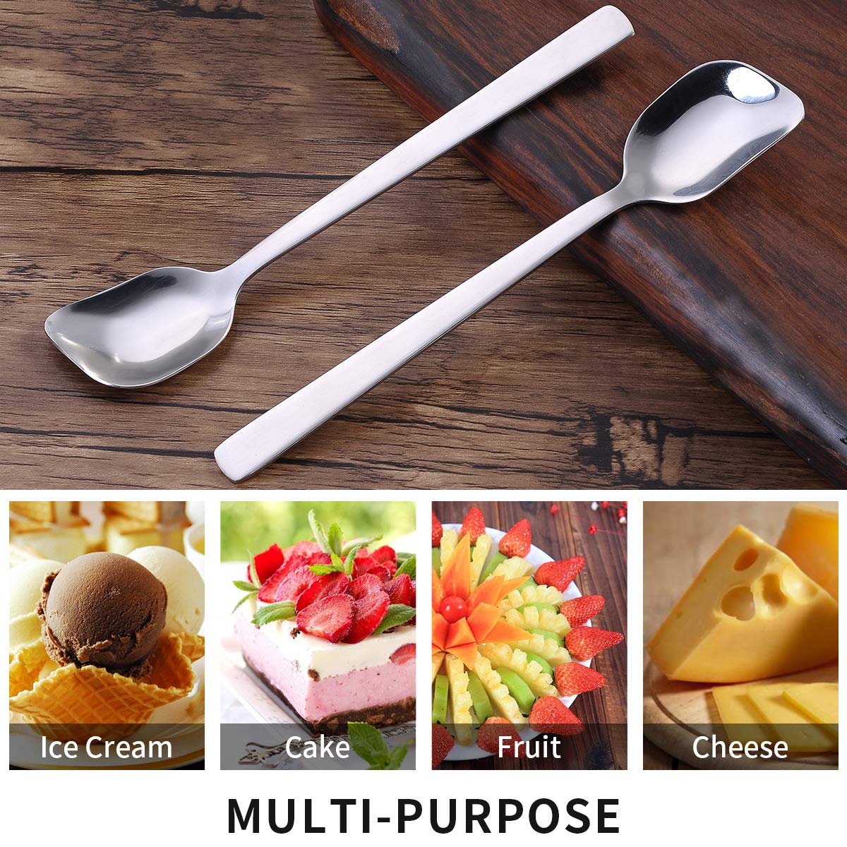 Gogeili Yogurt Spoon, Stainless Steel Gelato/Ice Cream Spoon, Fruit Spoon, Dessert Spoon, 6.4-Inch, Set Of 6